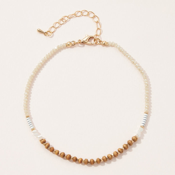 Glass and Wood Beaded Anklet