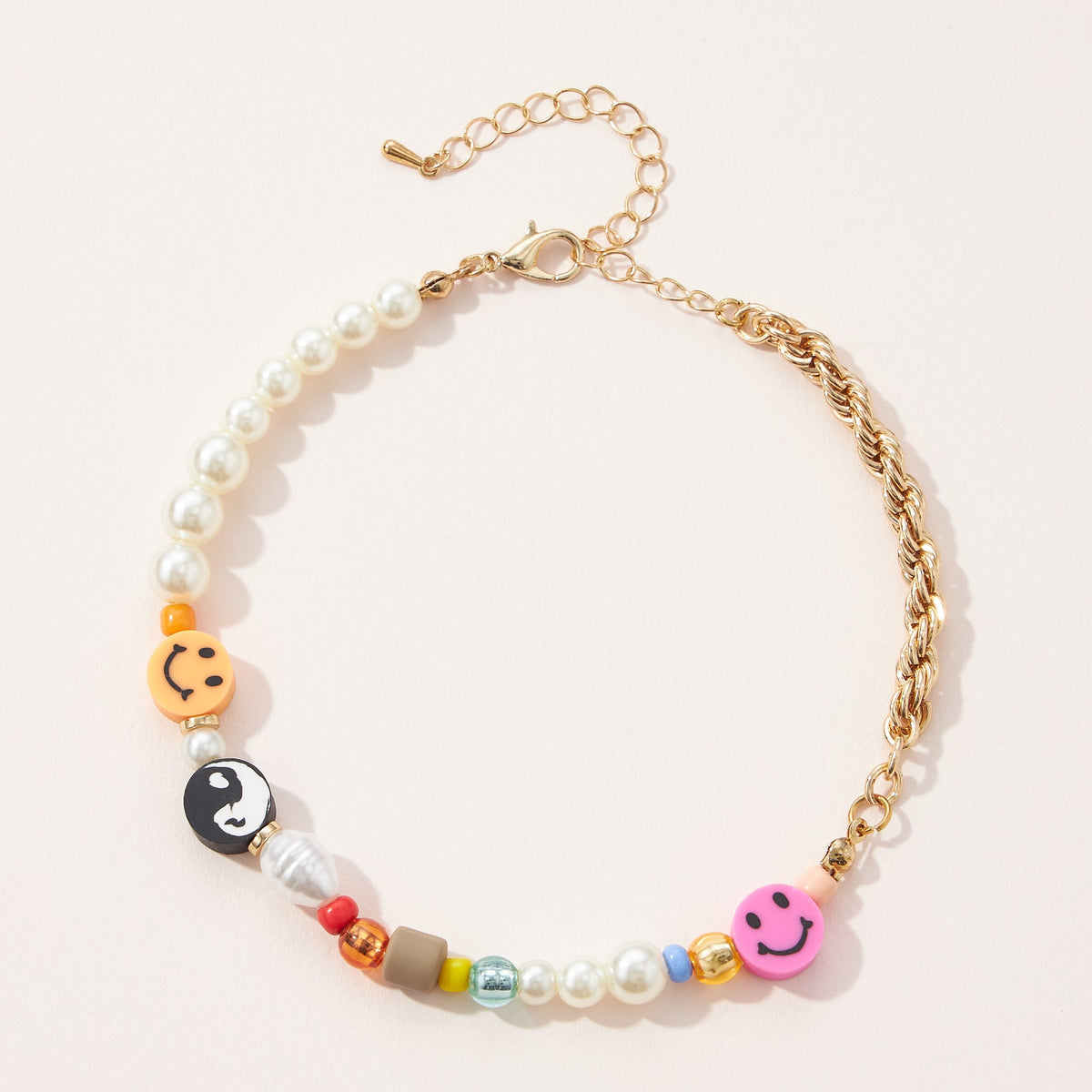 Smiley Face Pearl and Yin Yang Anklet