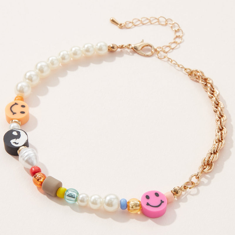 Smiley Face Pearl and Yin Yang Anklet