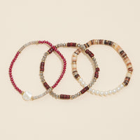 Glass Pearls Wood Beaded Layered Bracelet Set