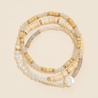 Glass Pearls Wood Beaded Layered Bracelet Set