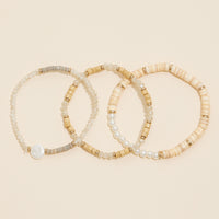 Glass Pearls Wood Beaded Layered Bracelet Set