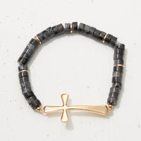 Pipe Stone Beaded Metal Cross Bracelet