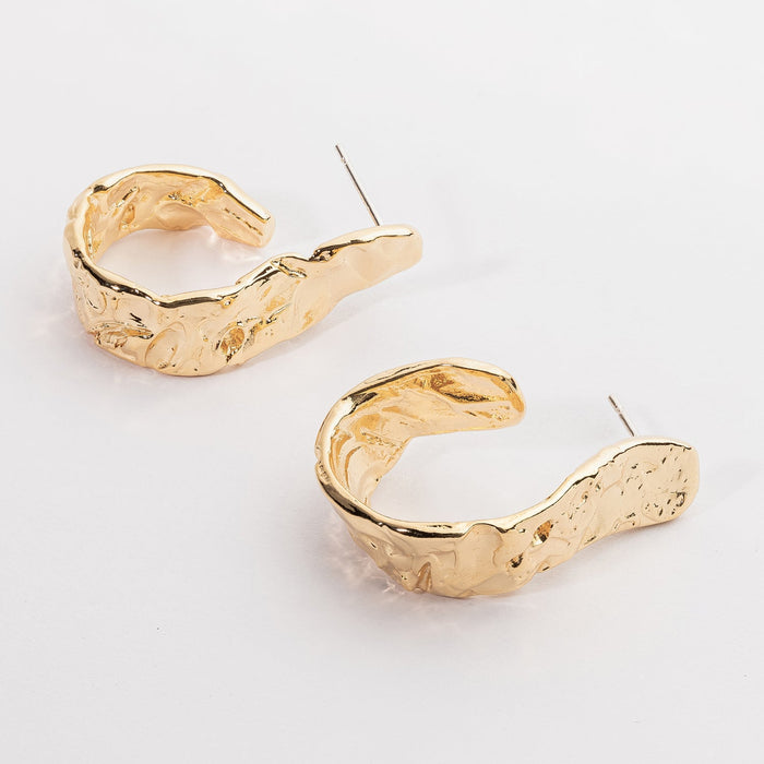 Irregular Shape Hammered 18K Gold Dipped Post Earring