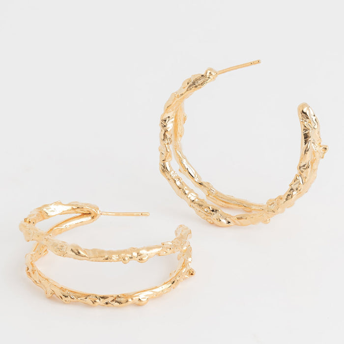 Hammered Double Layered 18K Gold Dipped Hoop Earring