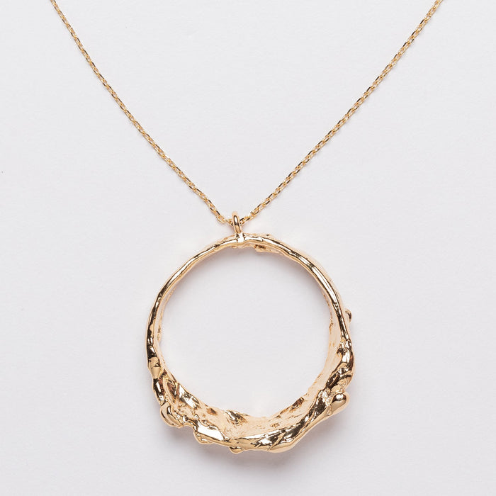 18K Gold Dipped Necklace with Hammered Pendant