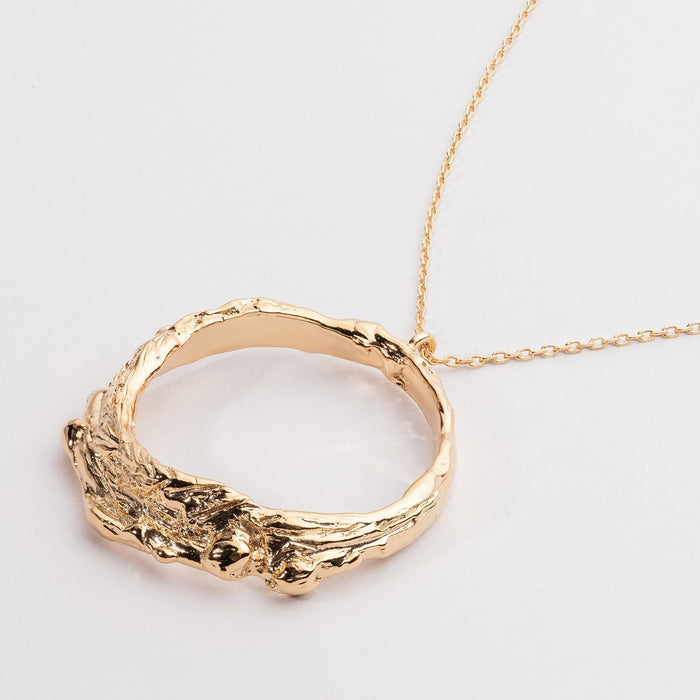 18K Gold Dipped Necklace with Hammered Pendant