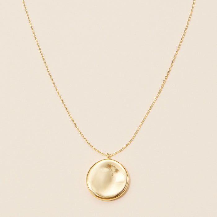 18K Gold Dipped Concave Disc Pendant Necklace