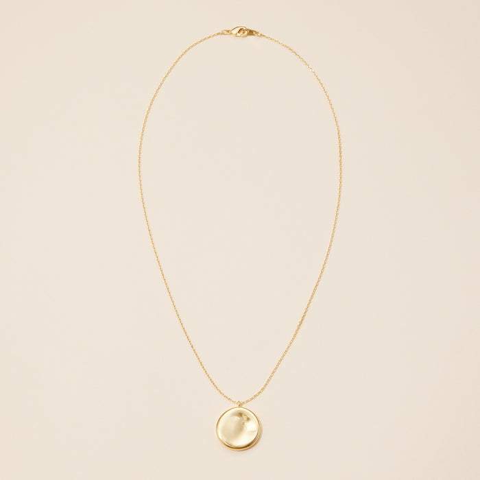 18K Gold Dipped Concave Disc Pendant Necklace