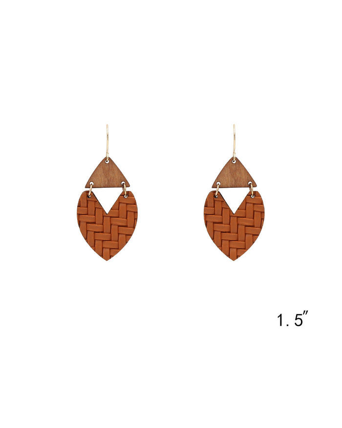 Textured Leather & Wood Earrings