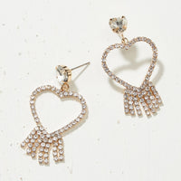 Heart Fringe Rhinestone Earrings