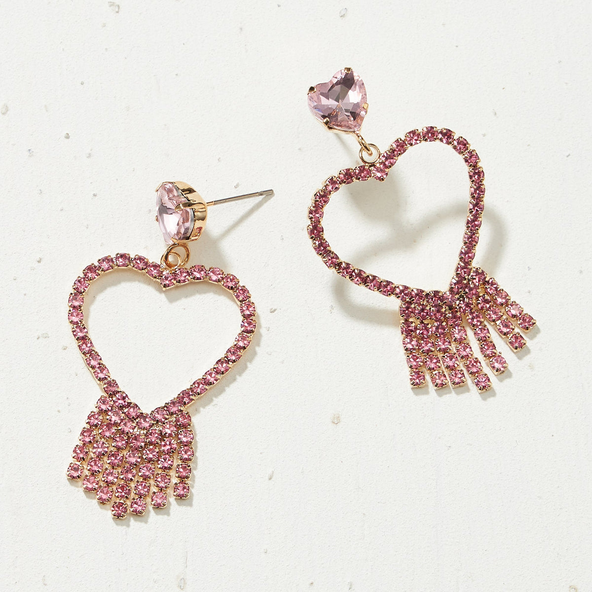 Heart Fringe Rhinestone Earrings