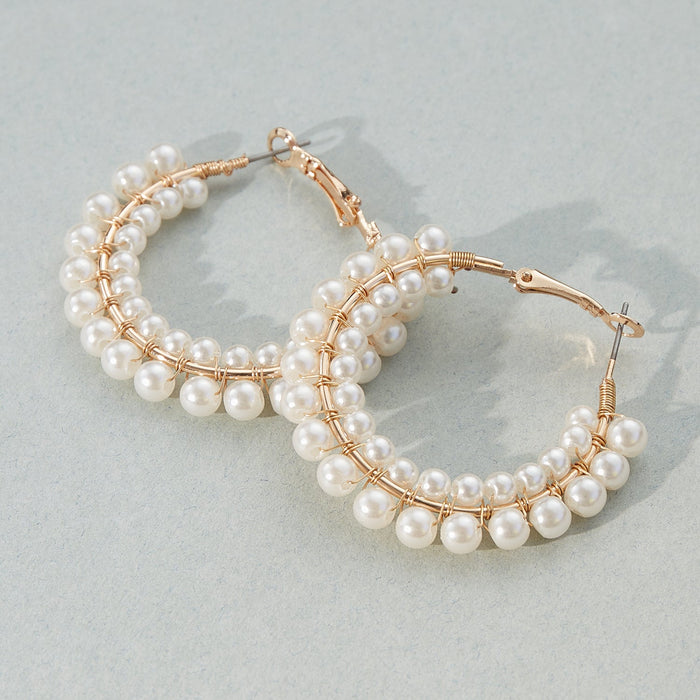 Pearl Paved All Around Hoop Earrings