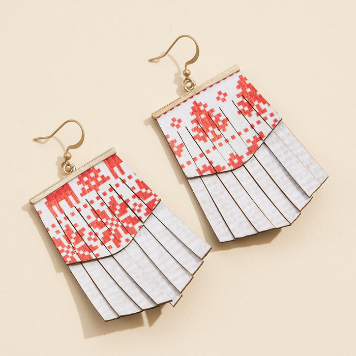 Layered Fringe Earrings with Nordic and Plaid Patterns