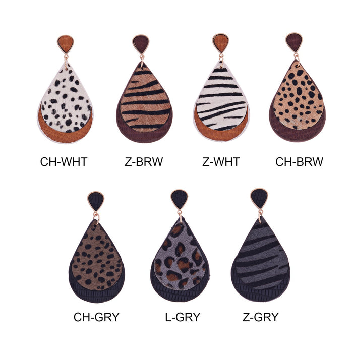 Genuine Leather & Calf Skin Teardrop Earrings