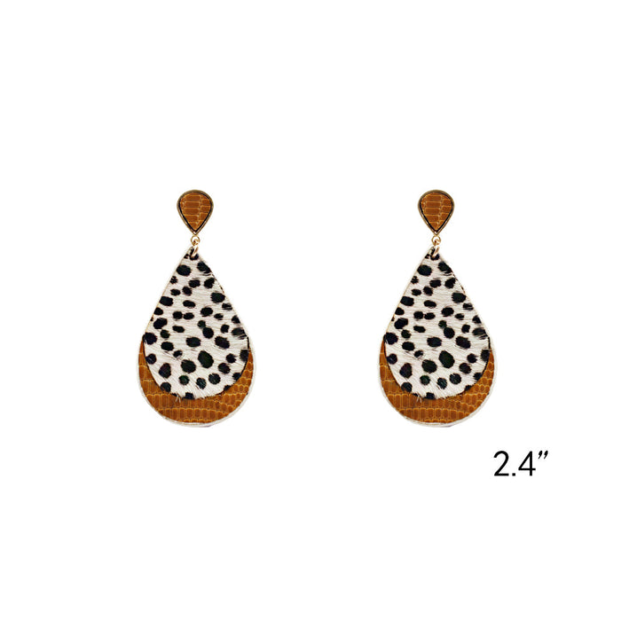 Genuine Leather & Calf Skin Teardrop Earrings