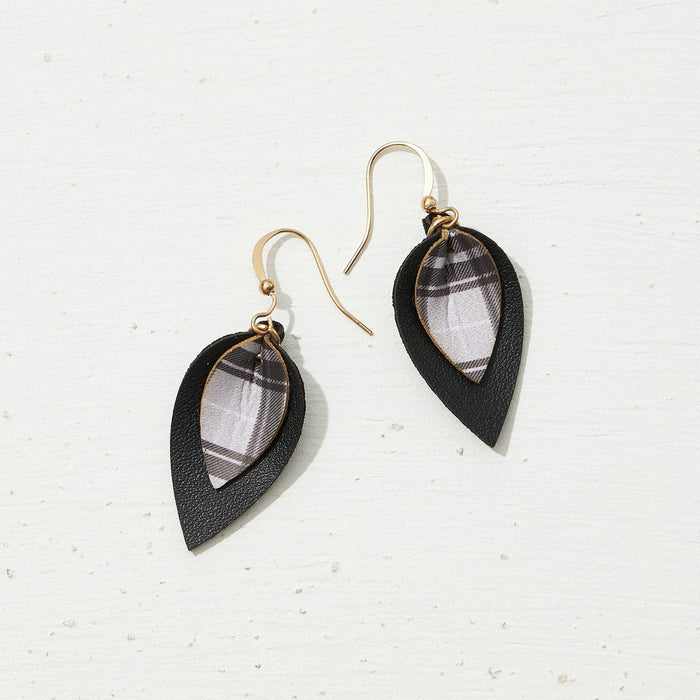 Petite Plaid Layered Leaves Earrings