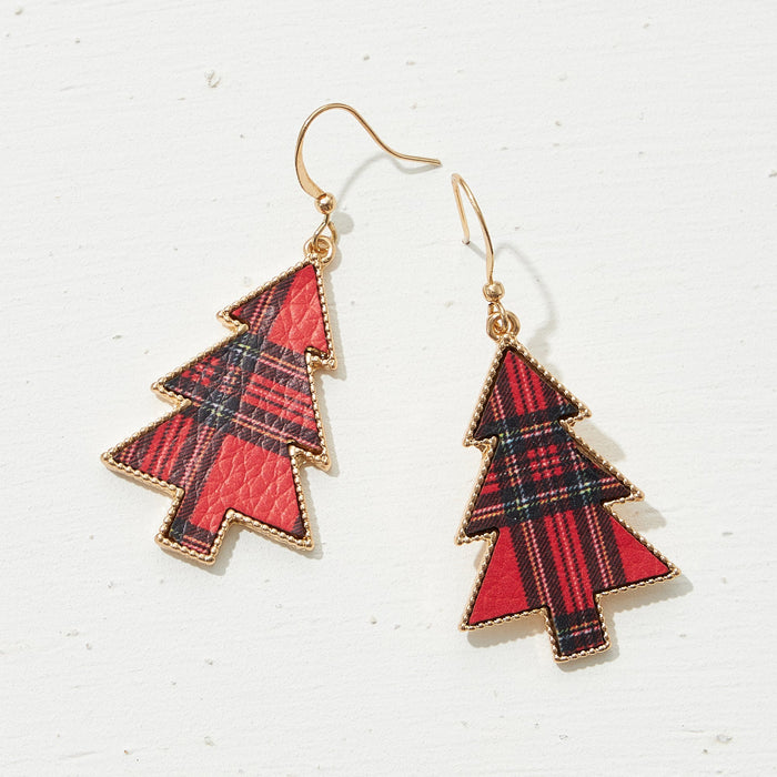 Plaid Christmas Tree Drop Earrings