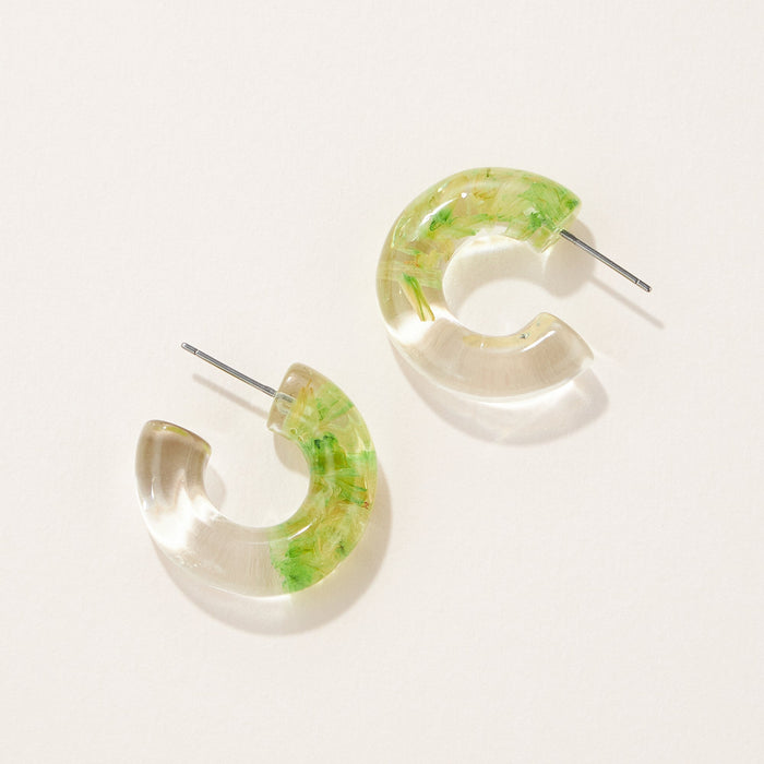 pressed flower medium hoop earrings