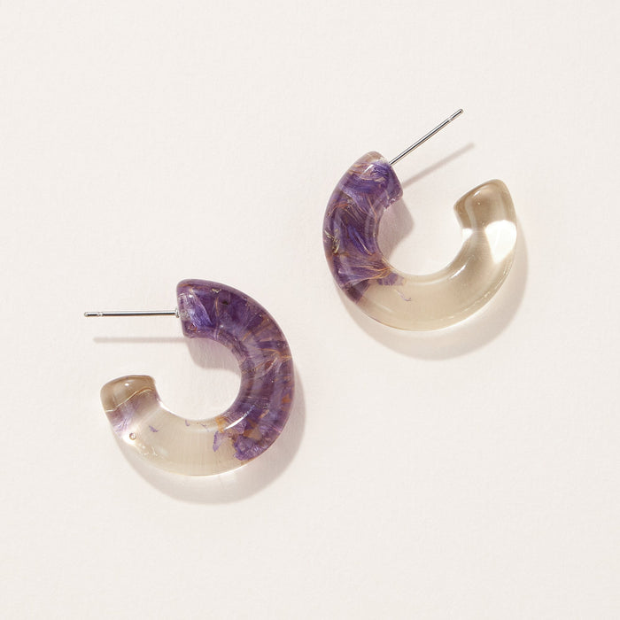 pressed flower medium hoop earrings