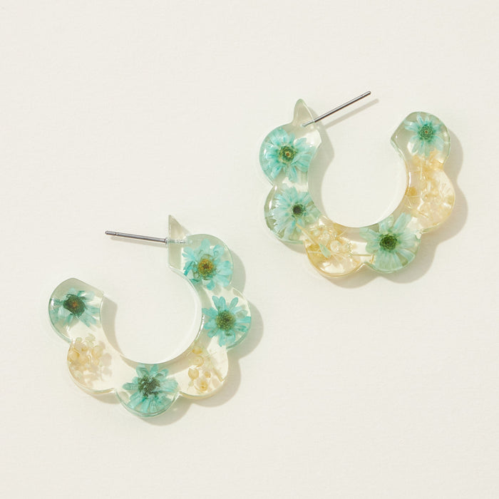 Pressed Flower Floral Hoop Earrings