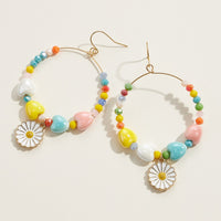 Ceramics Heart Beaded Daisy Charm Earrings