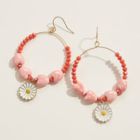 Ceramics Heart Beaded Daisy Charm Earrings