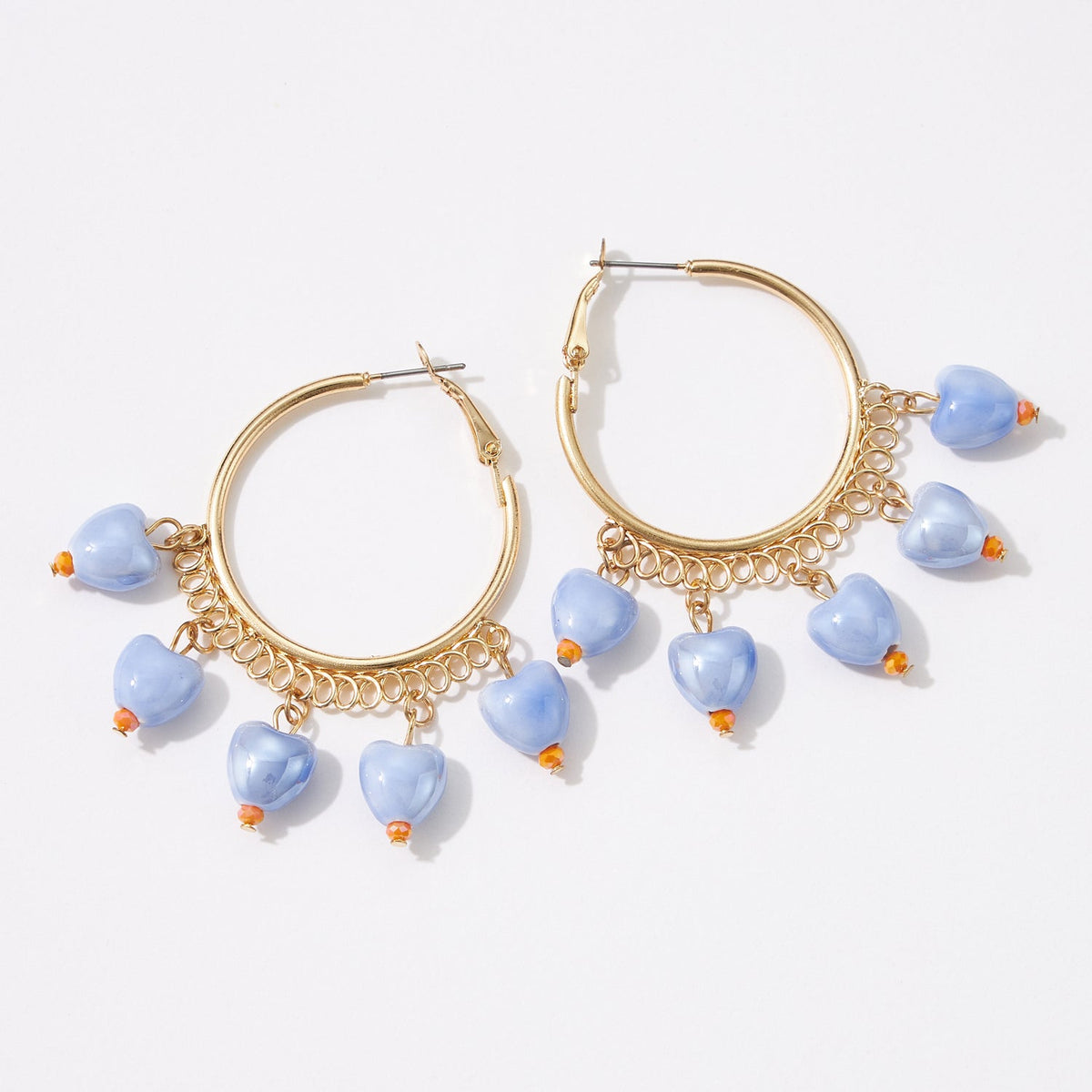 Ceramics Heart Charm Hoop Earrings