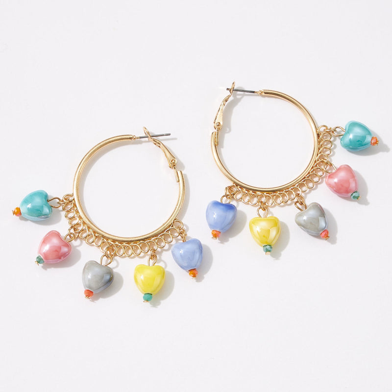 Ceramics Heart Charm Hoop Earrings