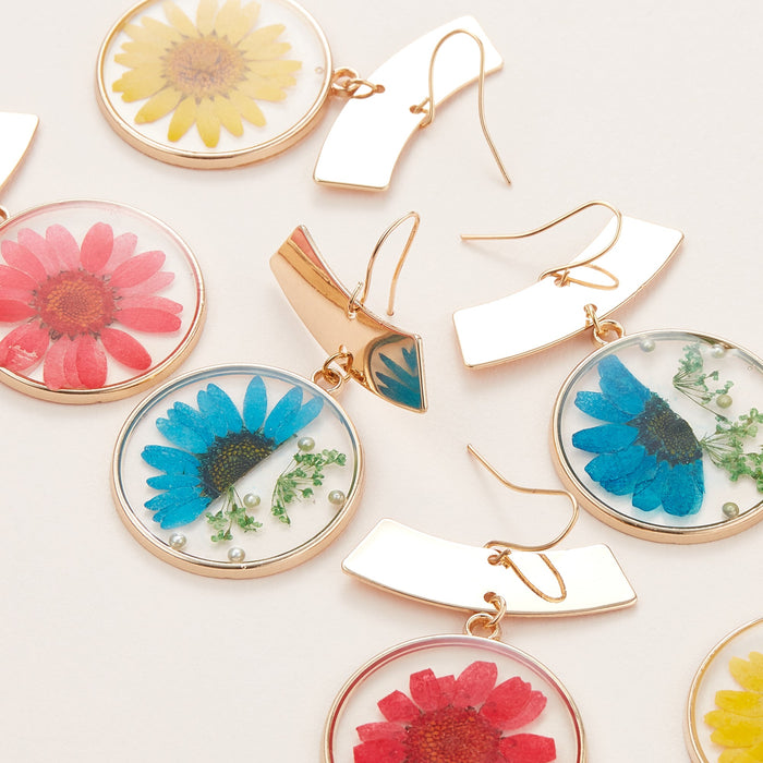 Pressed Flower Metal Statement Earrings