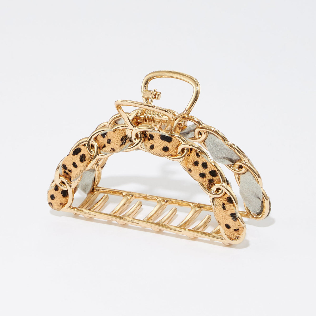 Animal Print Genuine Leather Link Chain Claw Hair Clips