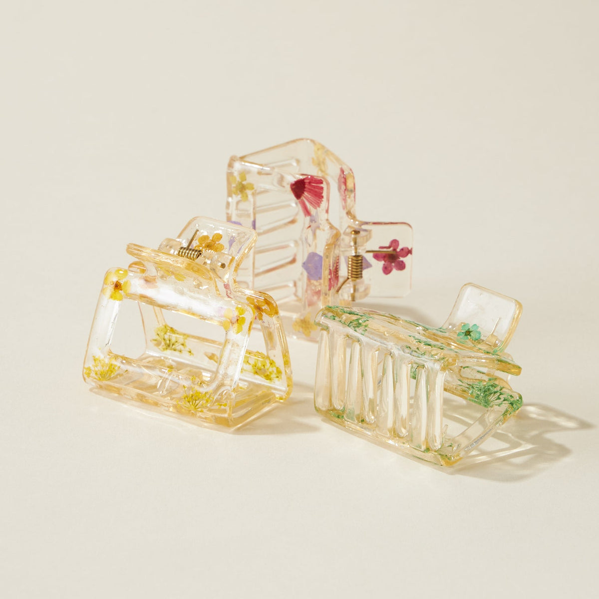 Pressed Flower Rectangular Claw Hair Clips