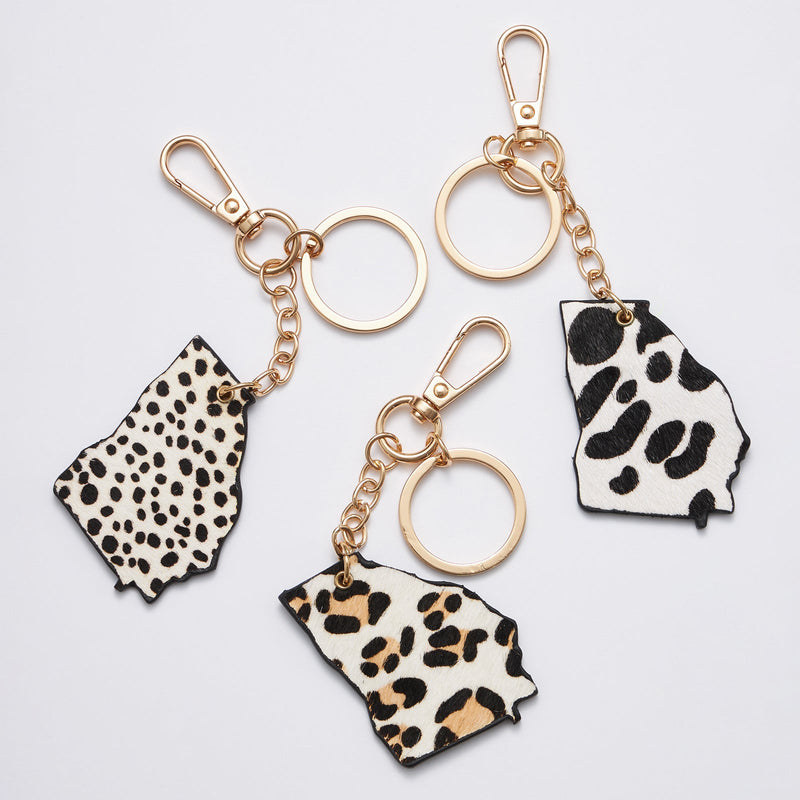 Genuine Leather Animal Print Georgia State Keychains