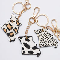 Genuine Leather Animal Print Missouri State Shape Keychains