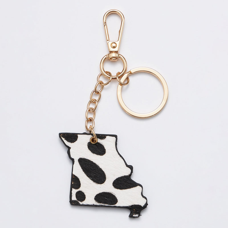 Genuine Leather Animal Print Missouri State Shape Keychains