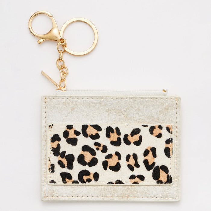 Animal Print Genuine Leather ID Card Holder Keychains