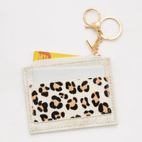 Animal Print Genuine Leather ID Card Holder Keychains