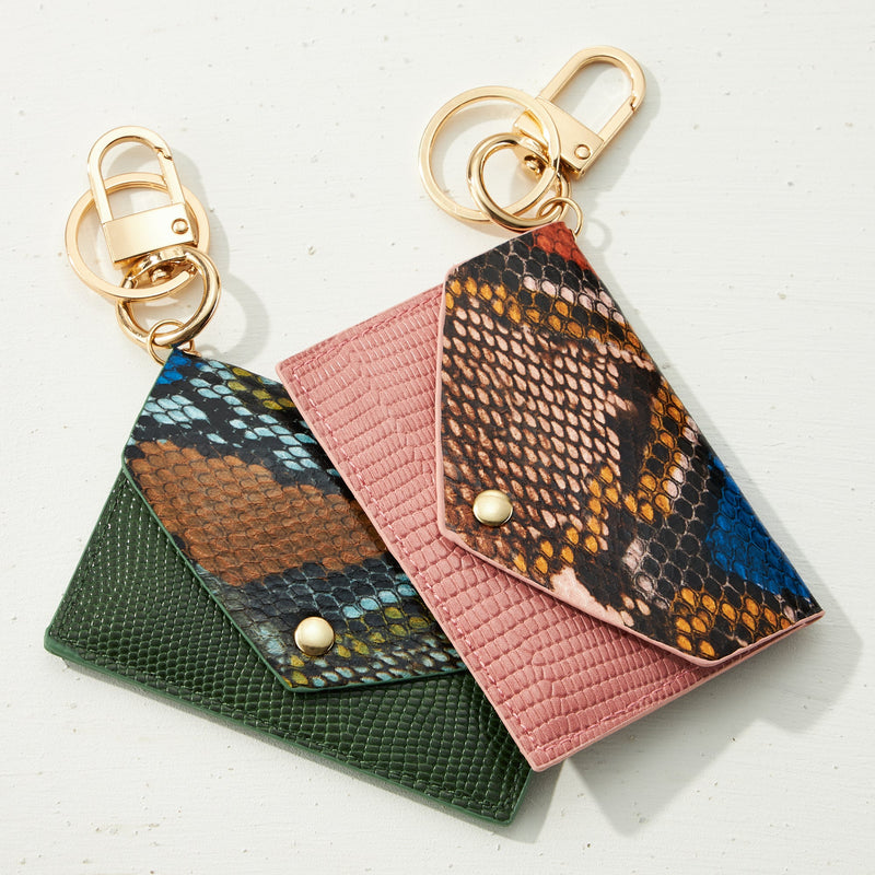 Two Tone PU Snake Skin ID Card Holder Key Chains