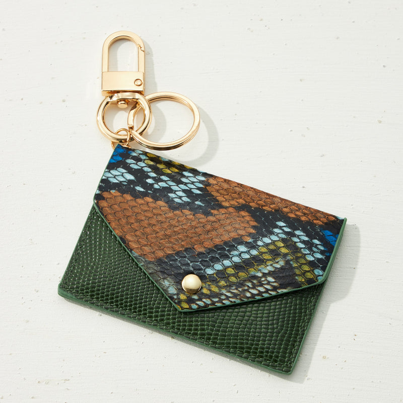 Two Tone PU Snake Skin ID Card Holder Key Chains