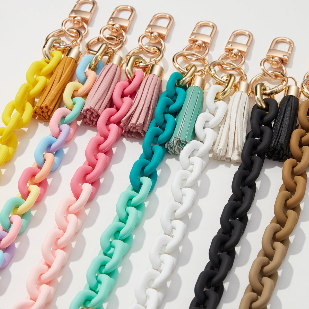 Silicone Coated Matte Key Ring Bracelets with Leather Tassel