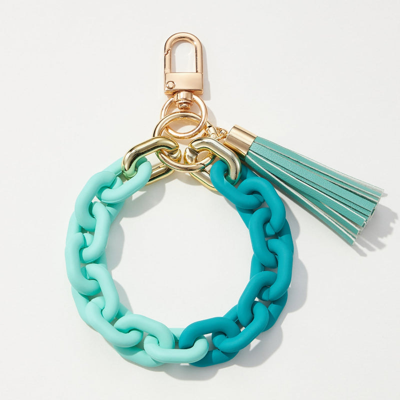 Silicone Coated Matte Key Ring Bracelets with Leather Tassel