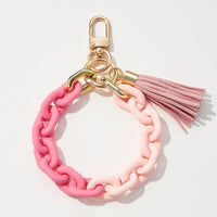 Silicone Coated Matte Key Ring Bracelets with Leather Tassel