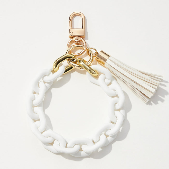 Silicone Coated Matte Key Ring Bracelets with Leather Tassel