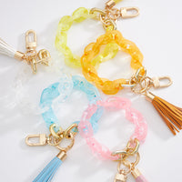 Colored Transparent Link Keychain With Tassel