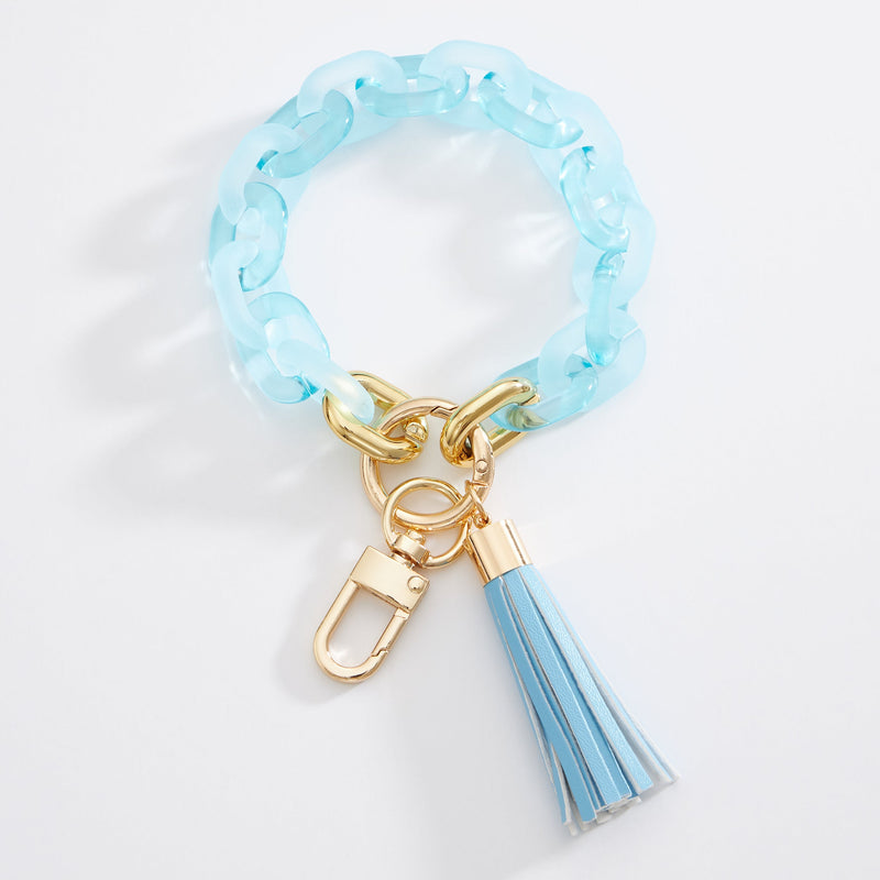 Colored Transparent Link Keychain With Tassel