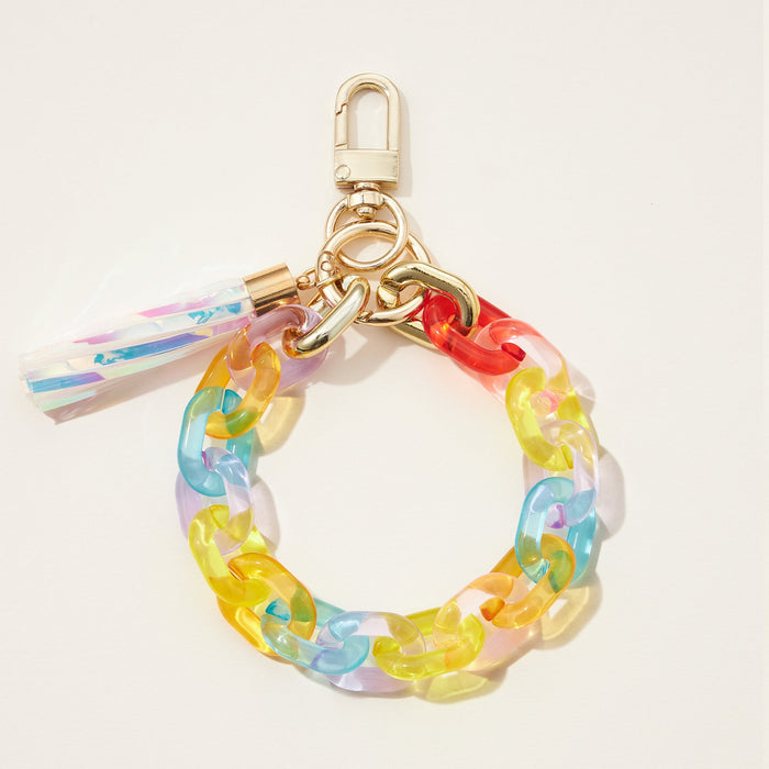 Clear Rainbow Resin Chain Bracelet Keychain with Tassel