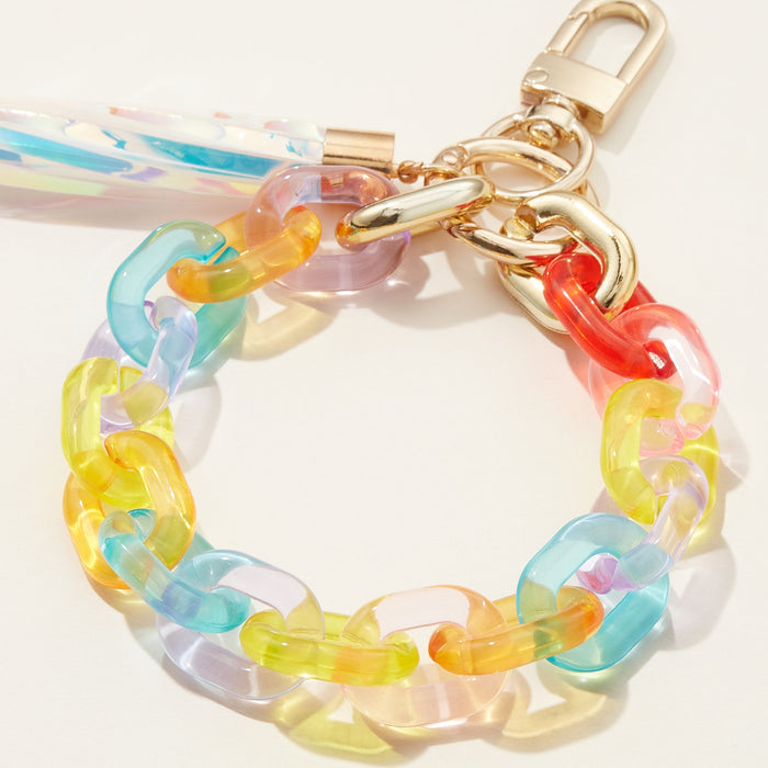 Clear Rainbow Resin Chain Bracelet Keychain with Tassel