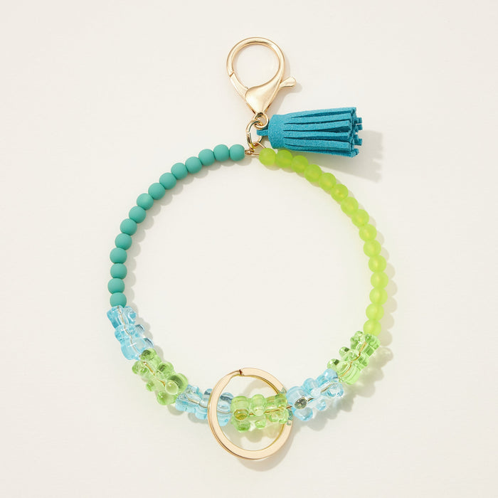 Gummy Bear Beaded Wristlet Keychain with Tassel