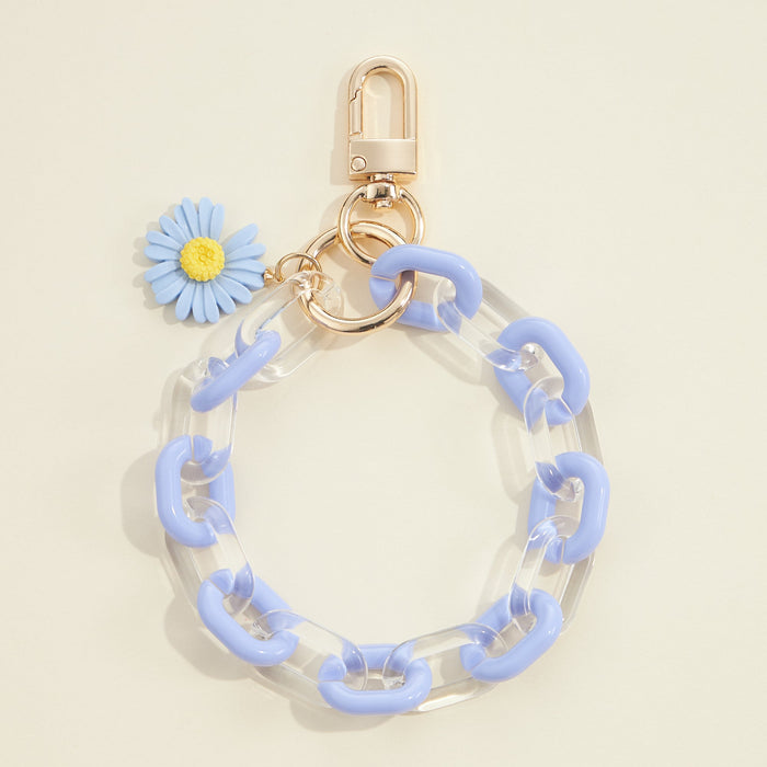 Flower Charm Two Tone Link Chain Keychain