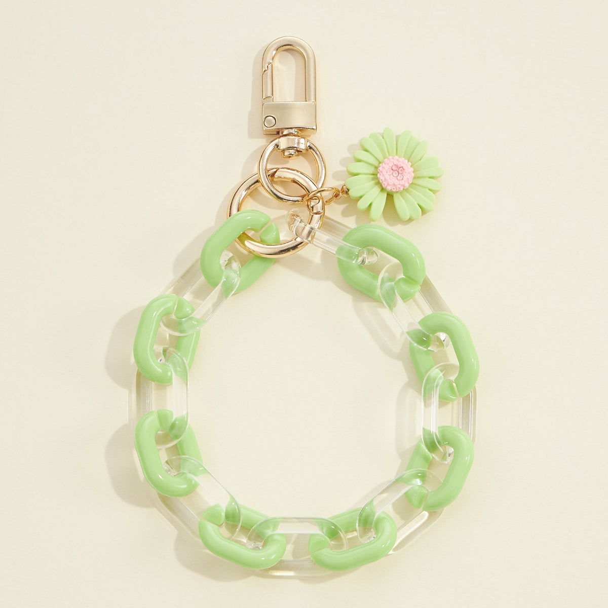 Flower Charm Two Tone Link Chain Keychain